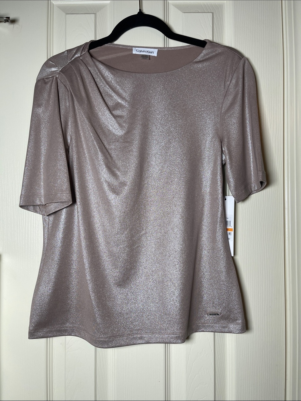 Calvin Klein Shimmery Taupe Short-Sleeve Top